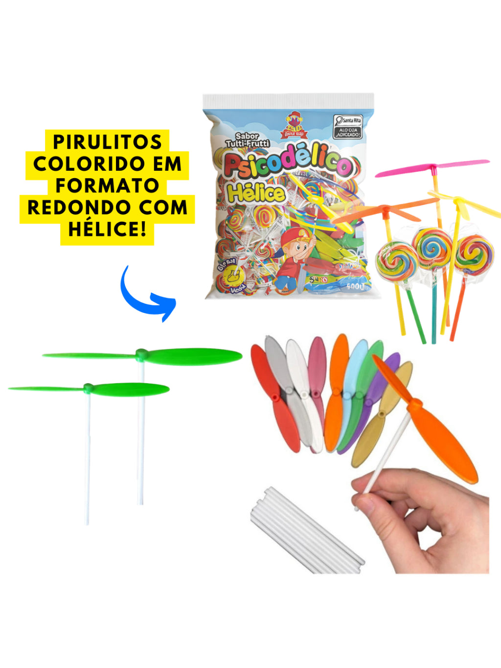 Pirulito Psicodélico com Hélice Brinquedo com Aprox 50 unidades 500g| Festa, Lembrancinha e Doces Infantis