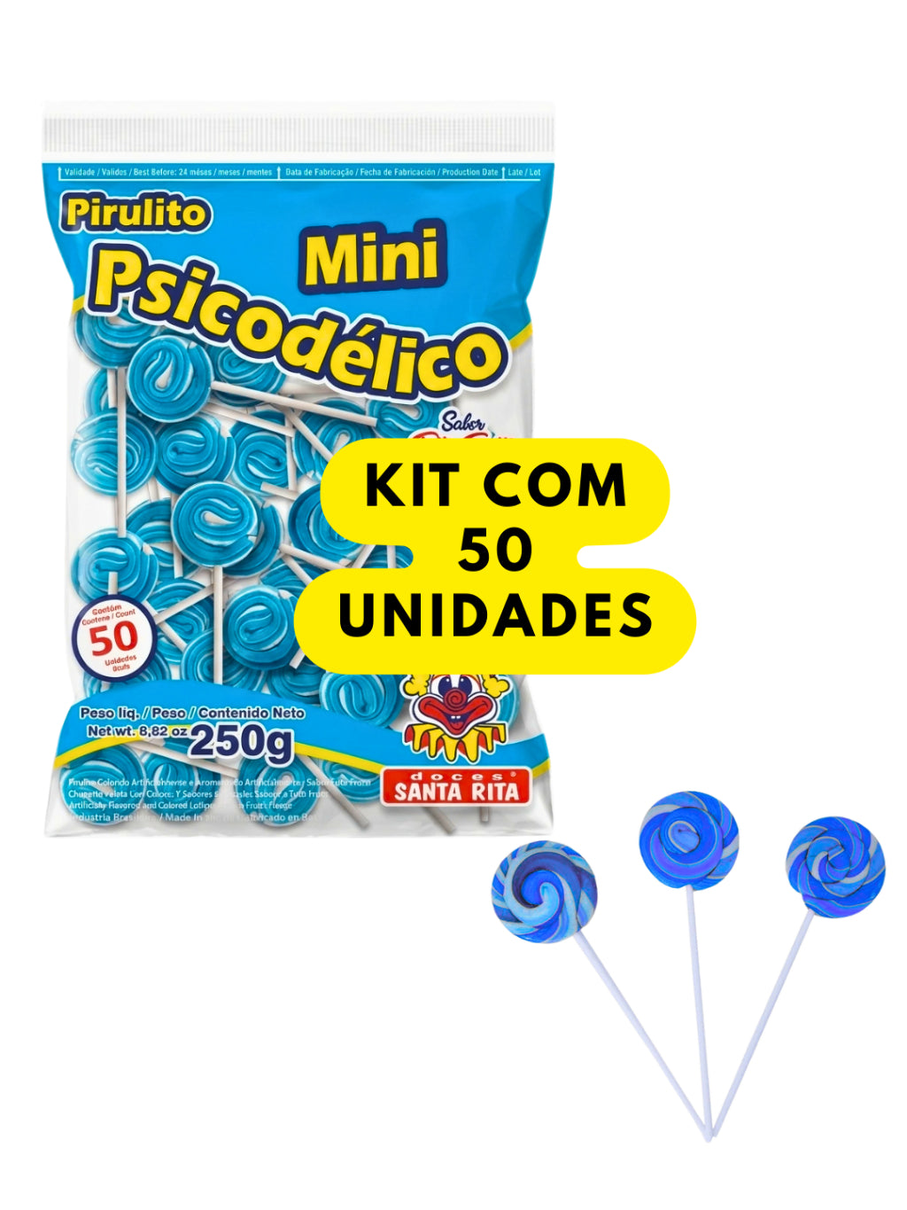 Pirulito Mini Psicodélico Azul 250g Aprox 50un Santa Rita | Lembrancinha Chá Revelação