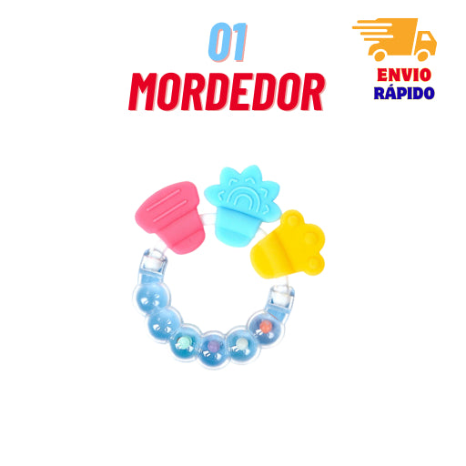 Kit 6 peças Mordedor para Bebe Sensorial Macio com Chocalho Mordedor Silicone Baby Seguro
