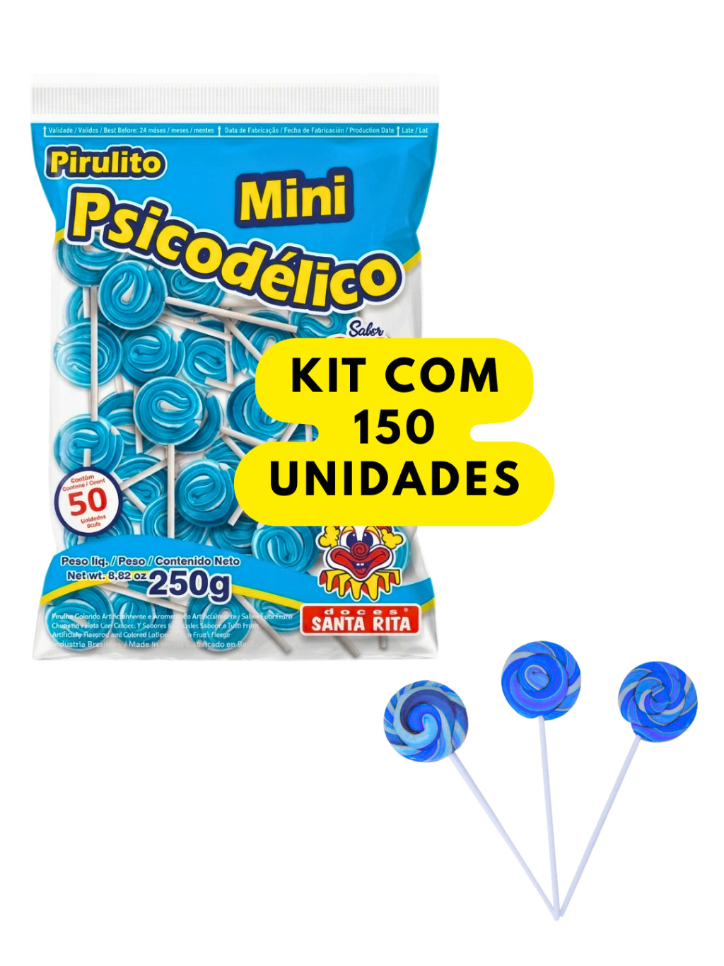 Pirulito Mini Psicodélico Azul 250g Aprox 50un Santa Rita | Lembrancinha Chá Revelação