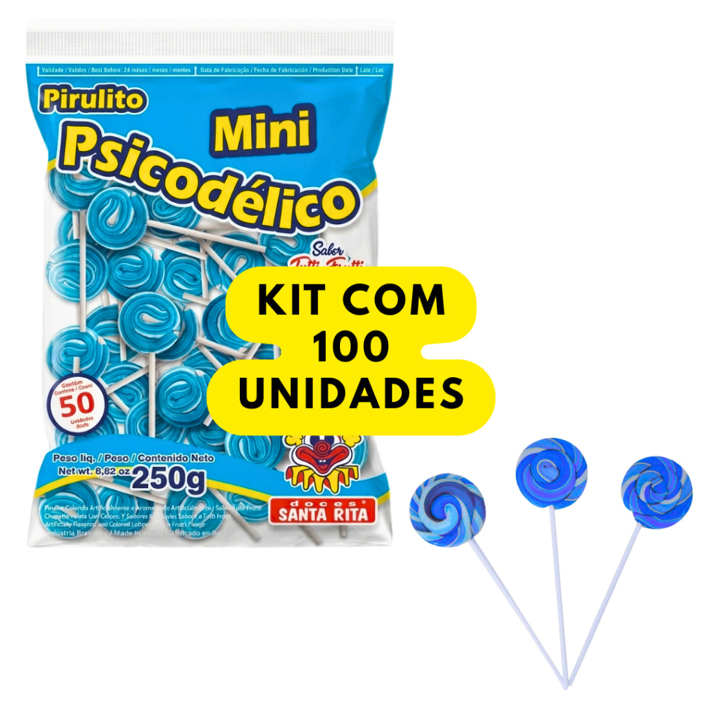 Pirulito Mini Psicodélico Azul 250g Aprox 50un Santa Rita | Lembrancinha Chá Revelação