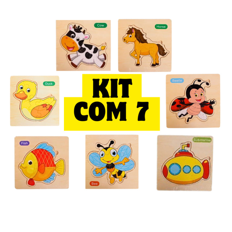 Kit 5/3/7 Quebra-Cabeças 3D Animais Sortidos – Jogo Educativo Infantil em MDF Meninos e Meninas
