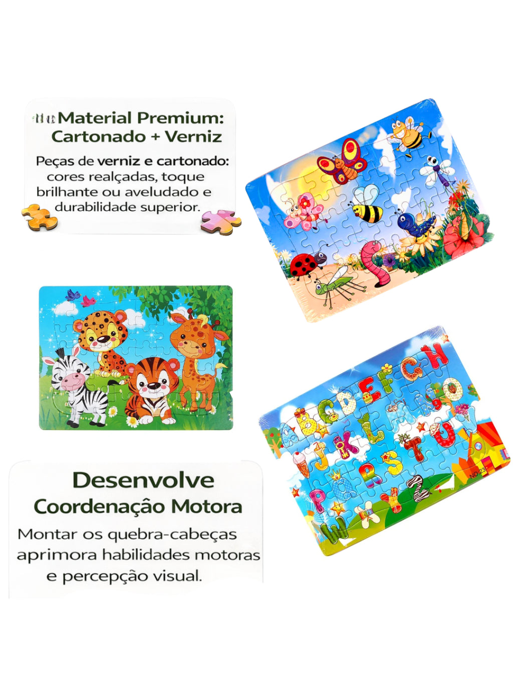 Quebra-Cabeças Tamanho Grande Infantil Educativo  – Animais Letras e Números- 2 a 5 anos
