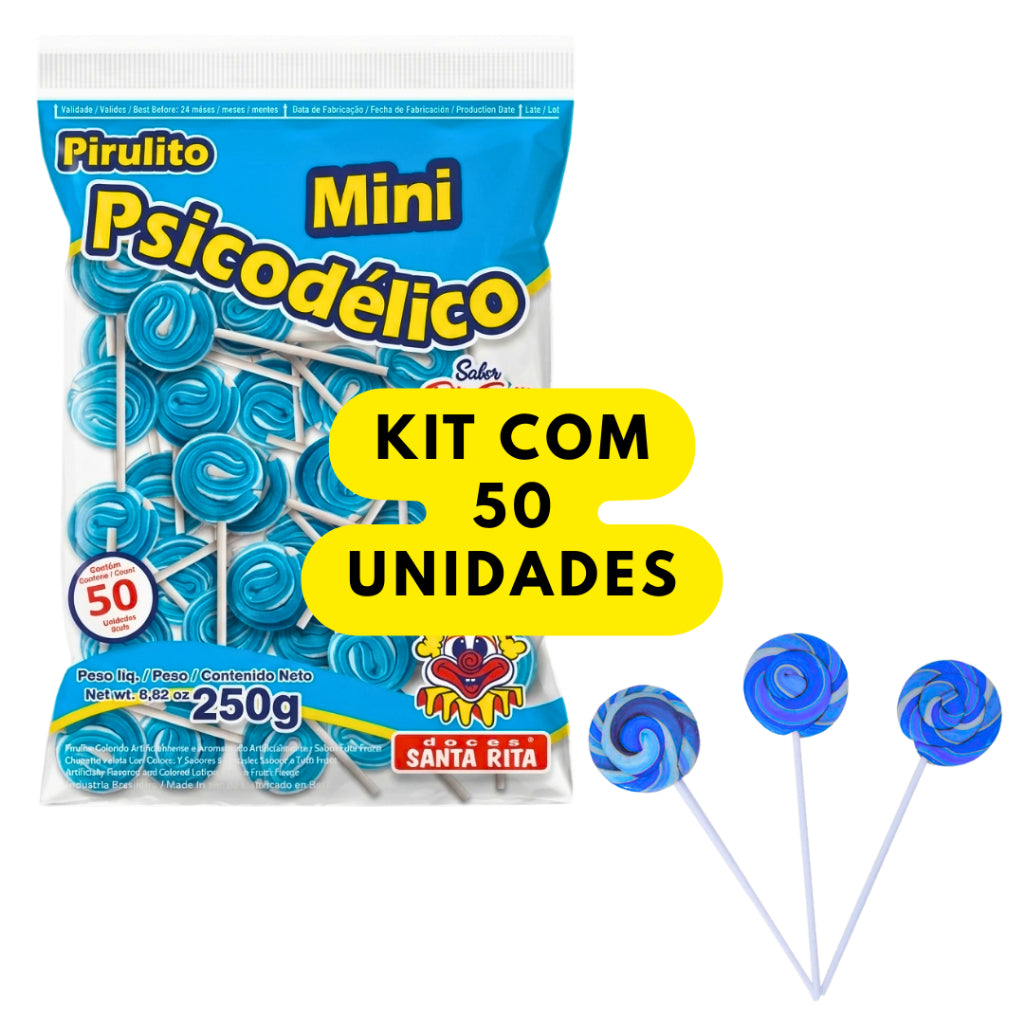 Pirulito Mini Psicodélico Azul 250g Aprox 50un Santa Rita | Lembrancinha Chá Revelação