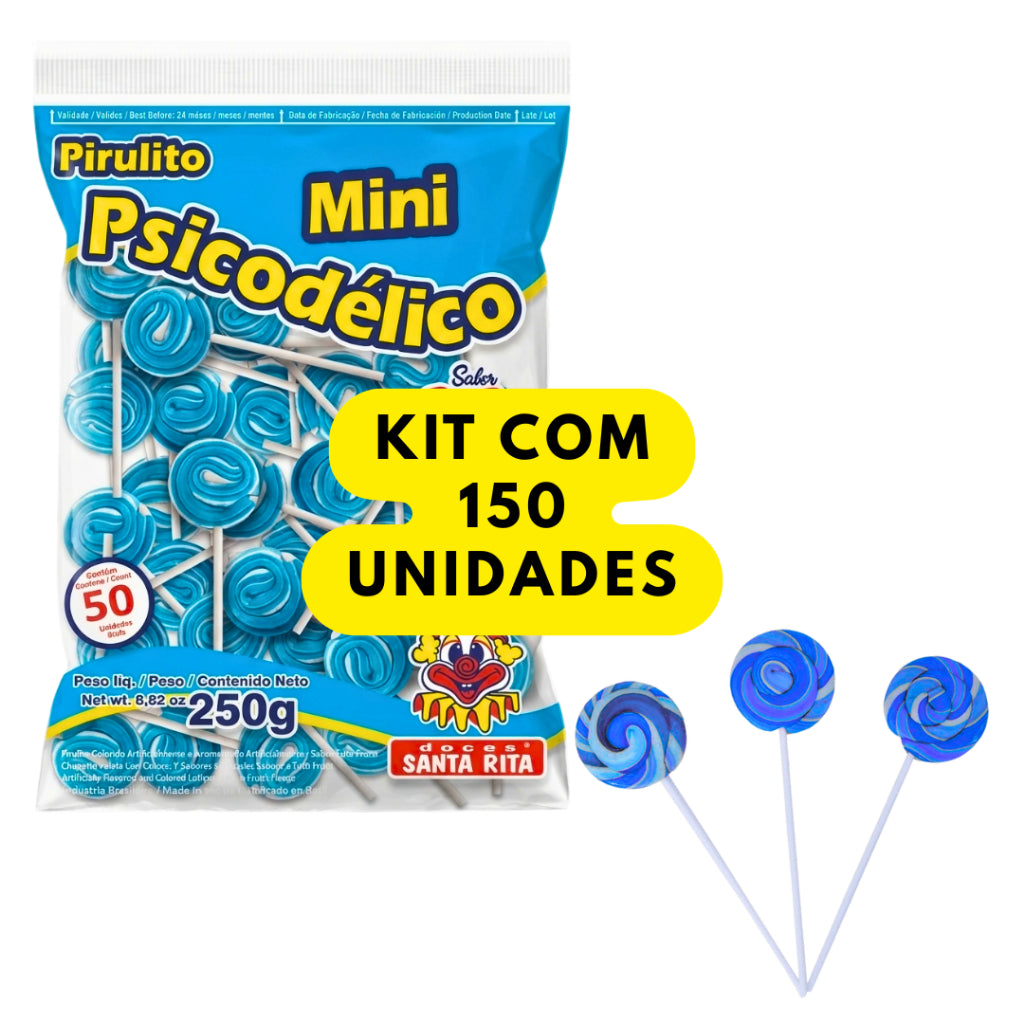 Pirulito Mini Psicodélico Azul 250g Aprox 50un Santa Rita | Lembrancinha Chá Revelação