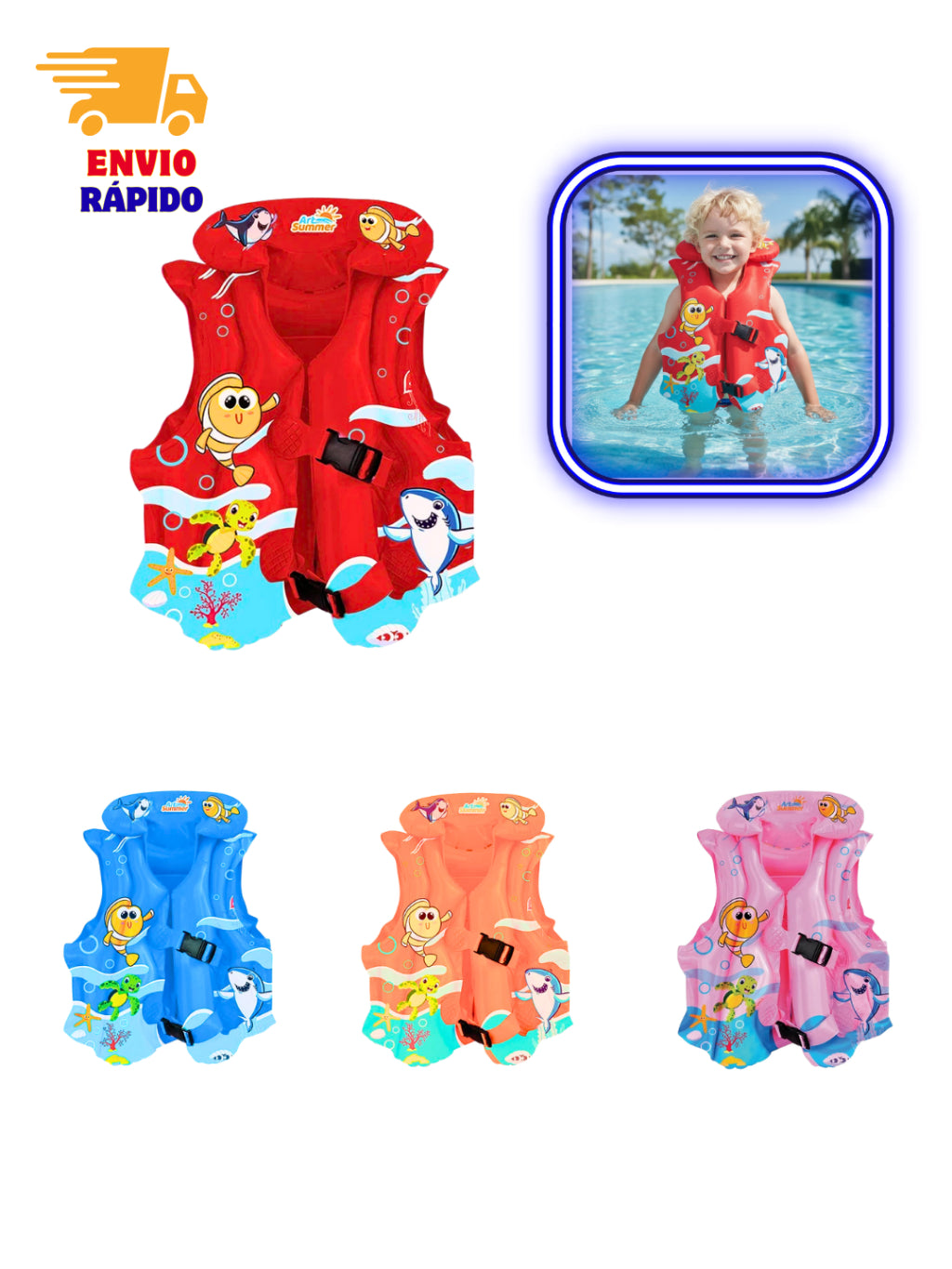 Colete De Natação infantil Com Estampa , Terno Inflável Praia/ Piscina Diversão