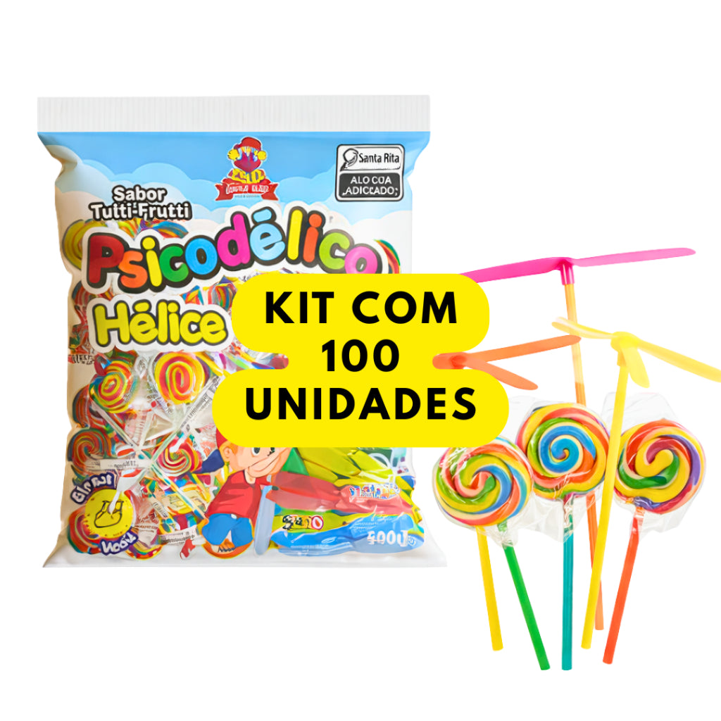 Pirulito Psicodélico com Hélice Brinquedo com Aprox 50 unidades 500g| Festa, Lembrancinha e Doces Infantis