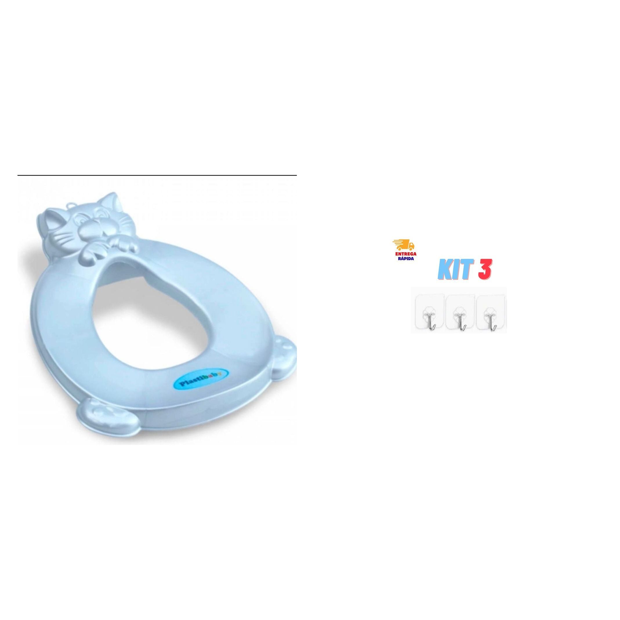 Kit Redutor de Assento Infantil para Vaso Sanitário + Gancho Adesivo Parede Transparente