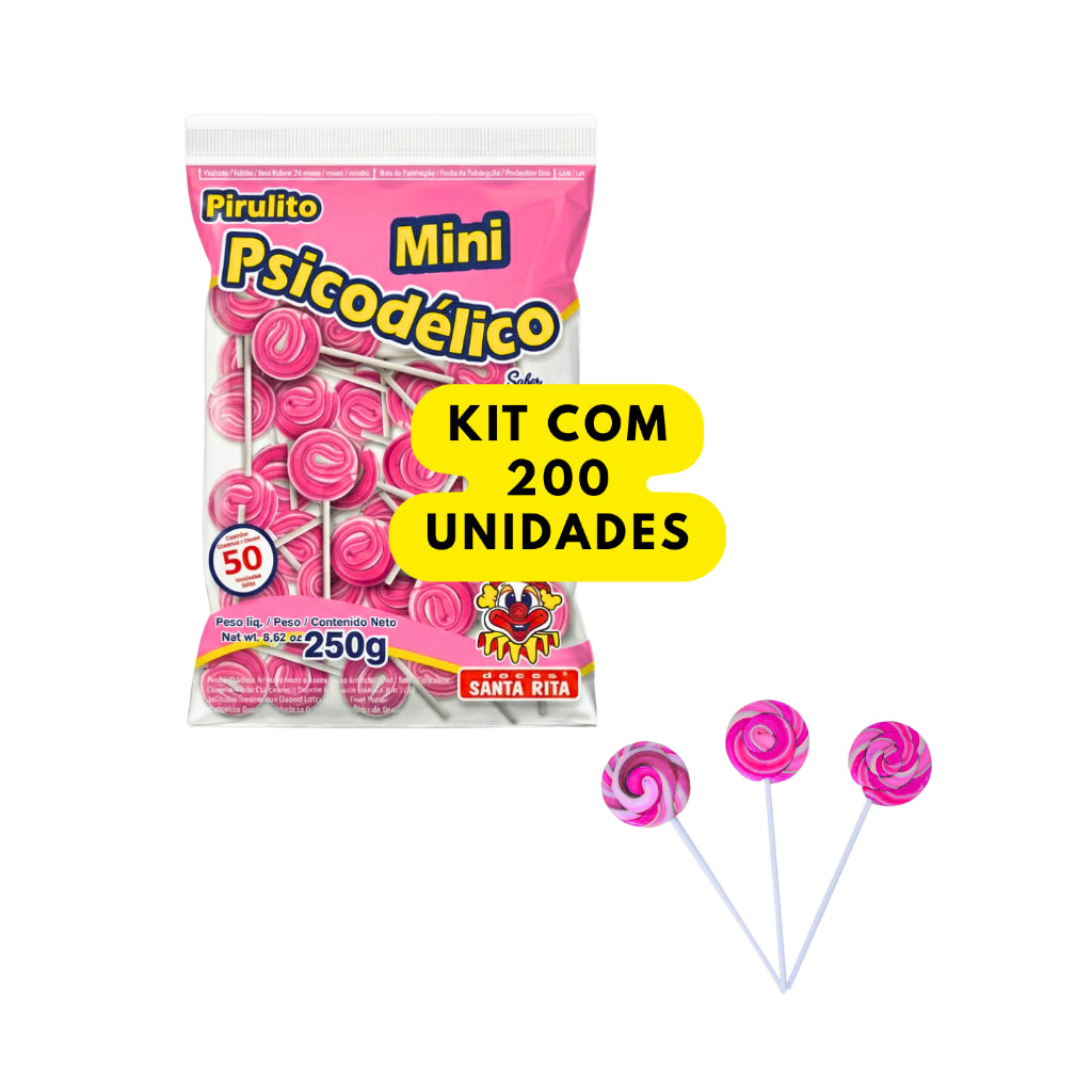 Pirulito Mini Psicodélico Rosa 250g Aprox 50 Unidades Tutti-Frutti Lembrancinha Festa Infantil Kit 50 100 150 200
