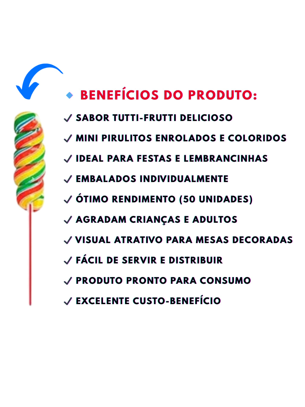 Pirulito Mini Enrolado Tutti-Frutti Aprox 50 Unidades 300g | Festa, Lembrancinha e Doces Infantis