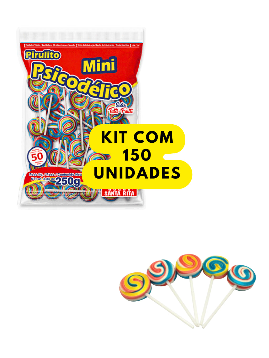 Pirulito Mini Redondo Tutti-Frutti Aprox 50 Unidades 250g | Festa, Lembrancinha e Doces Infantis