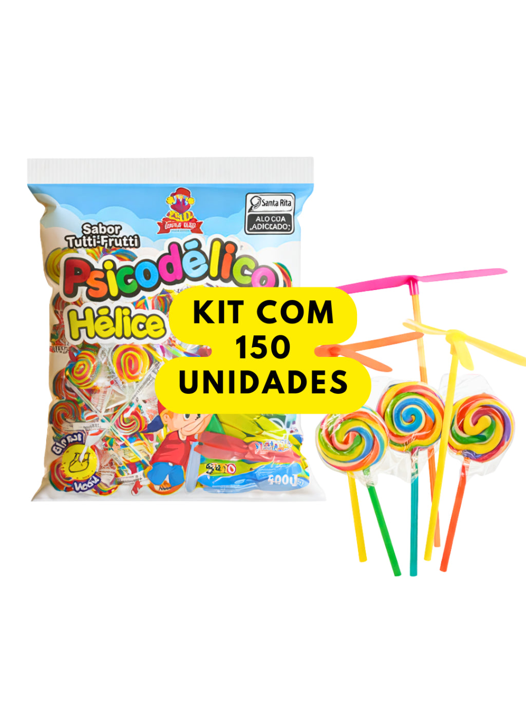 Pirulito Psicodélico com Hélice Brinquedo com Aprox 50 unidades 500g| Festa, Lembrancinha e Doces Infantis