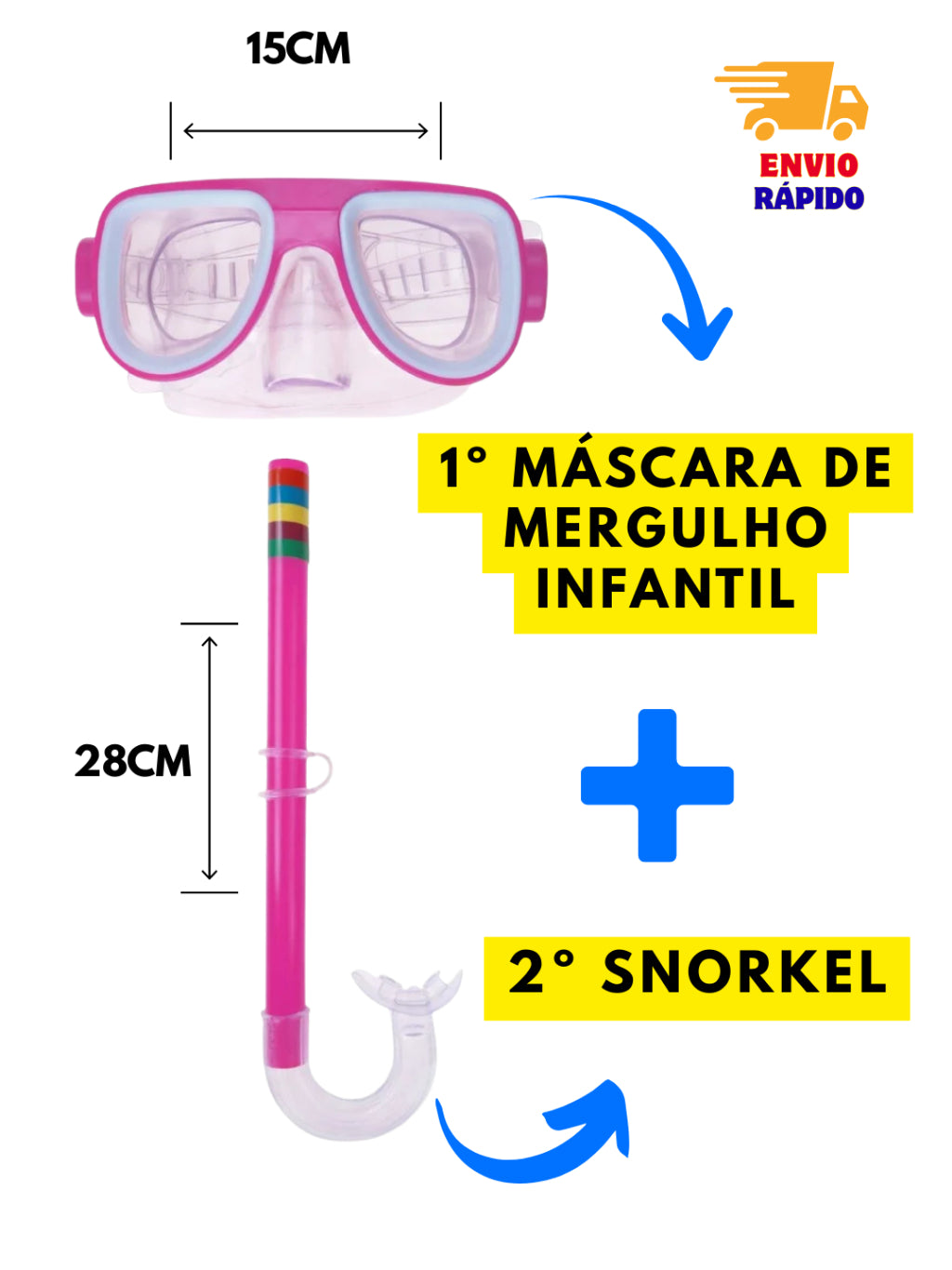 Óculos de Natação Infantil Ajustável – Máscara + Snorkel e Mergulho para Meninos e Meninas