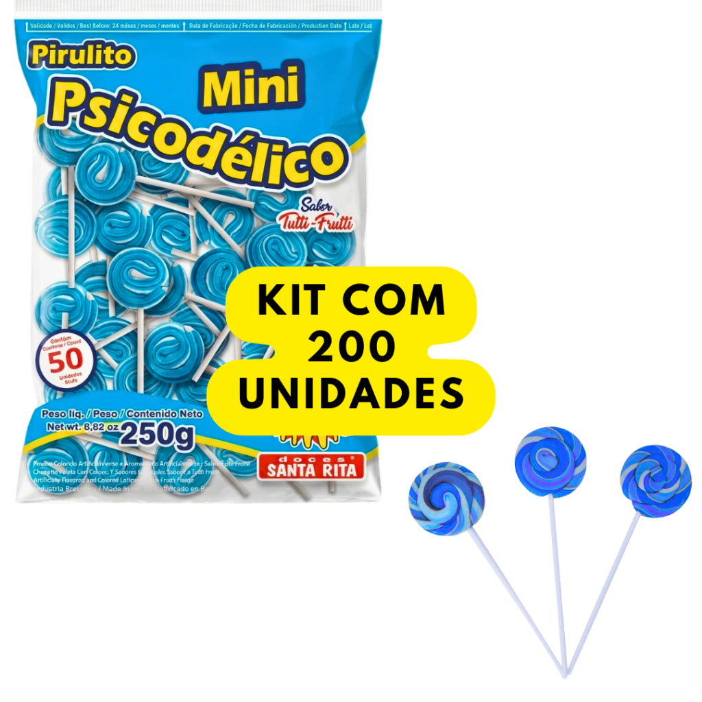 Pirulito Mini Psicodélico Azul 250g Aprox 50un Santa Rita | Lembrancinha Chá Revelação