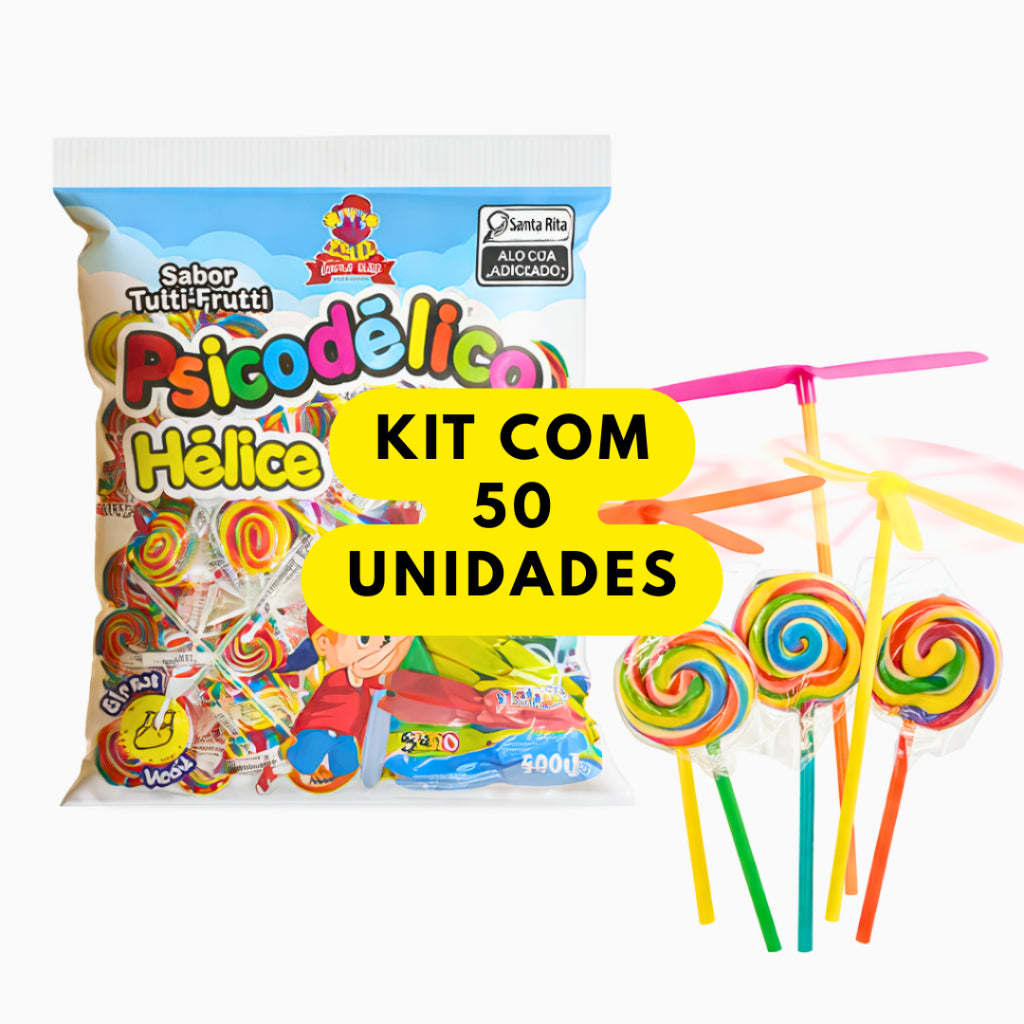 Pirulito Psicodélico com Hélice Brinquedo com Aprox 50 unidades 500g| Festa, Lembrancinha e Doces Infantis