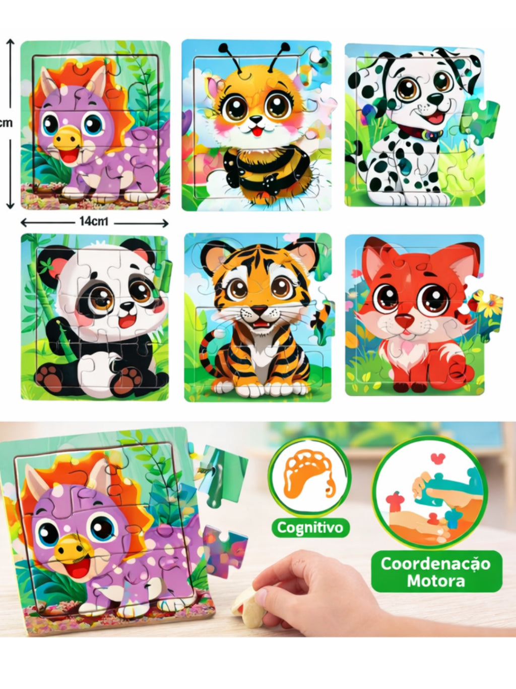 Kit 5 Quebra-Cabeças Animais Sortidos – Jogo Educativo Infantil em MDF (45 peças no total)