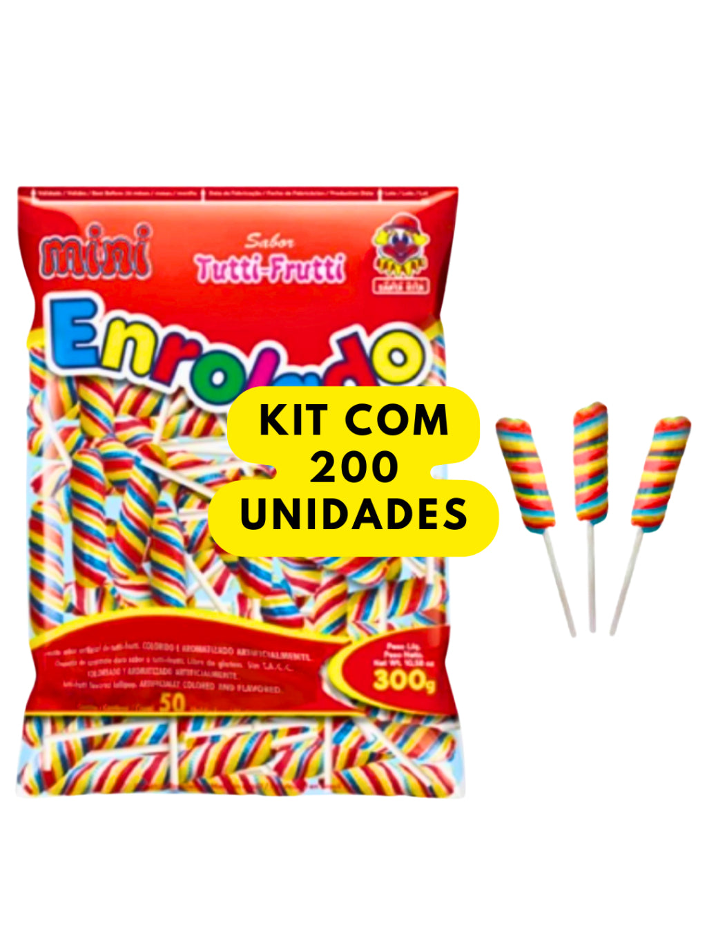 Pirulito Mini Enrolado Tutti-Frutti Aprox 50 Unidades 300g | Festa, Lembrancinha e Doces Infantis
