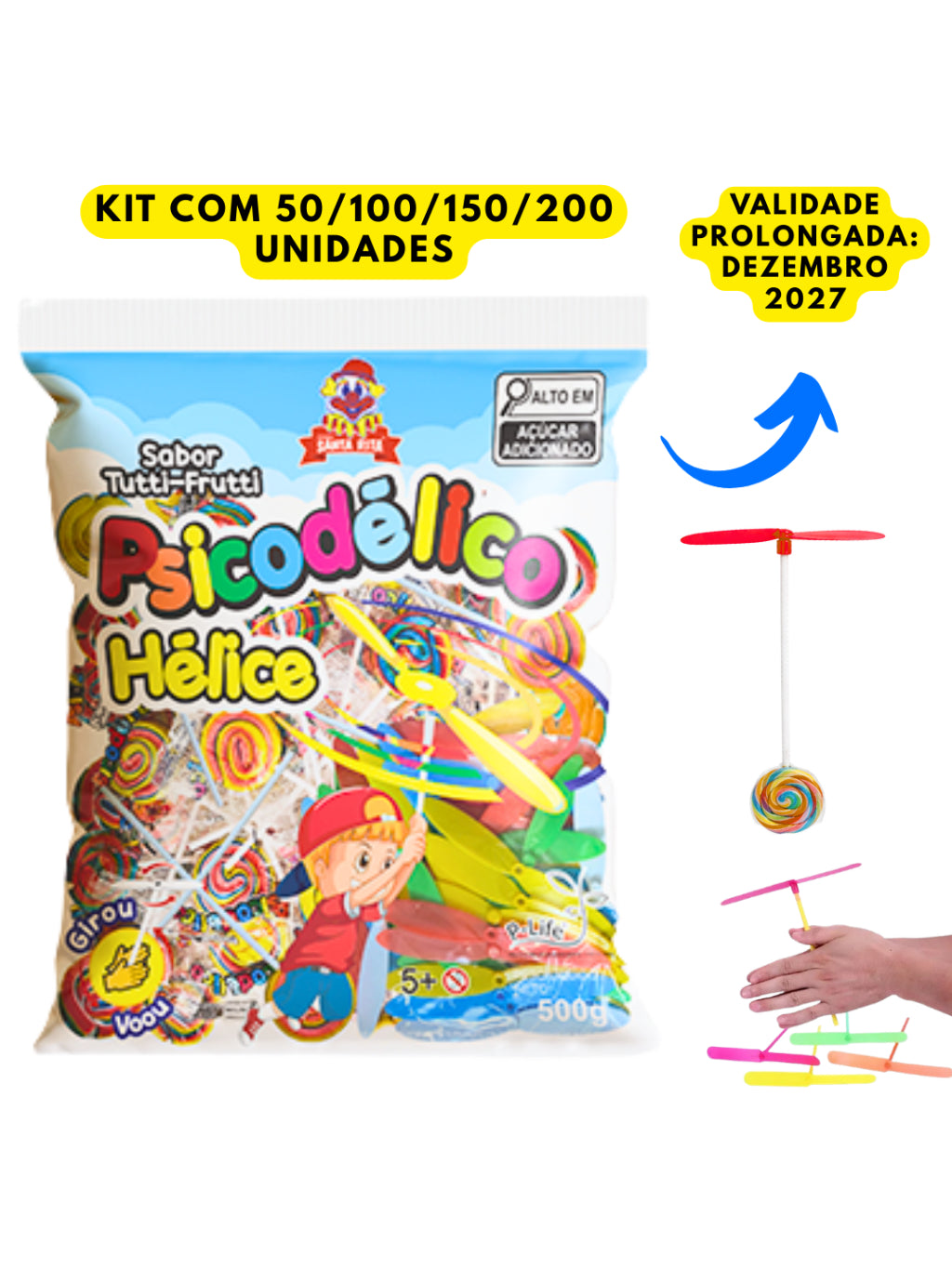Pirulito Psicodélico com Hélice Brinquedo com Aprox 50 unidades 500g| Festa, Lembrancinha e Doces Infantis