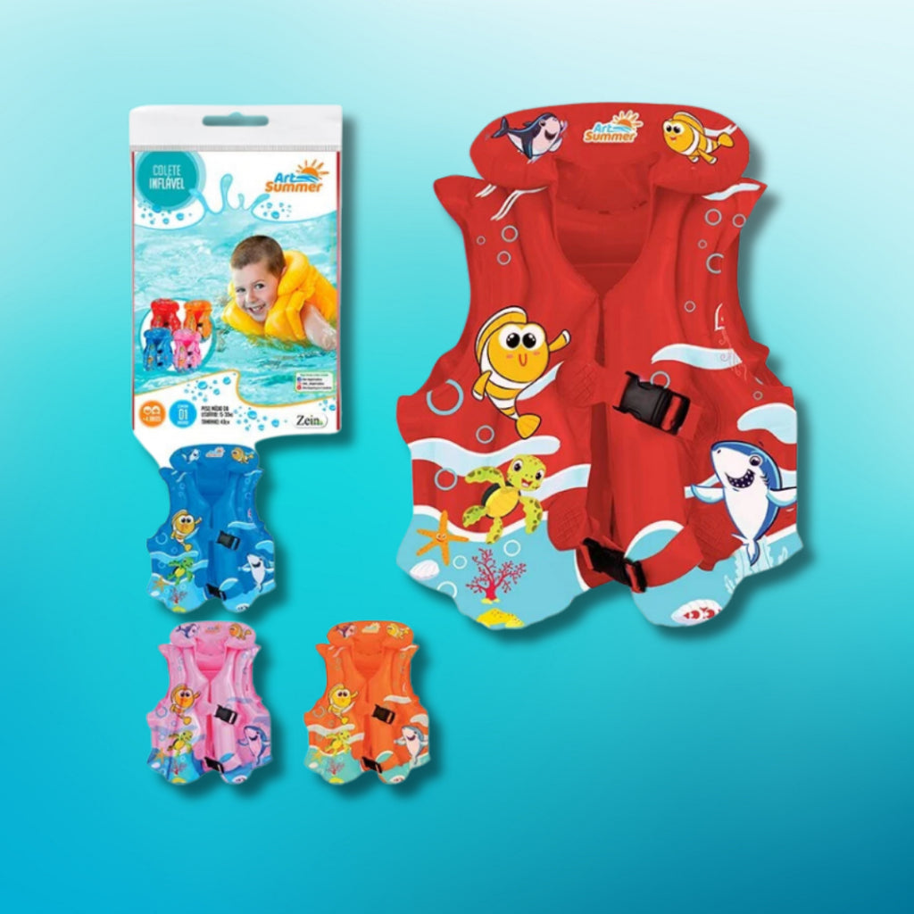 Kit 20 Coletes Infláveis Estampados Boia Infantil  4 Cores Brinquedo Piscina Praia Lago