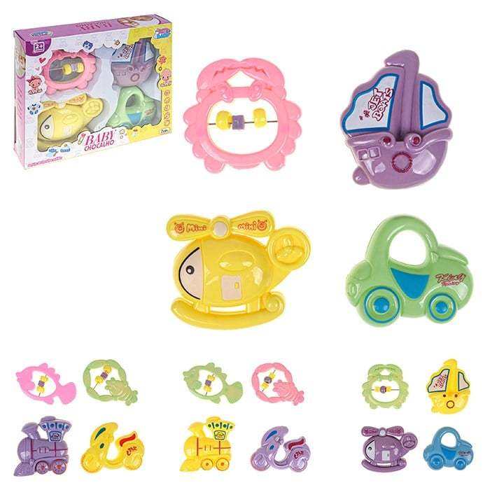 Kit 6 peças Mordedor para Bebe Sensorial Macio com Chocalho Mordedor Silicone Baby Seguro