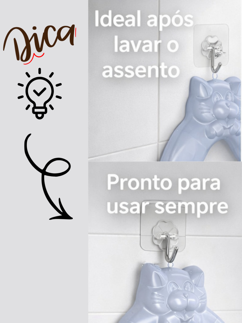 Kit Redutor de Assento Infantil para Vaso Sanitário + Gancho Adesivo Parede Transparente