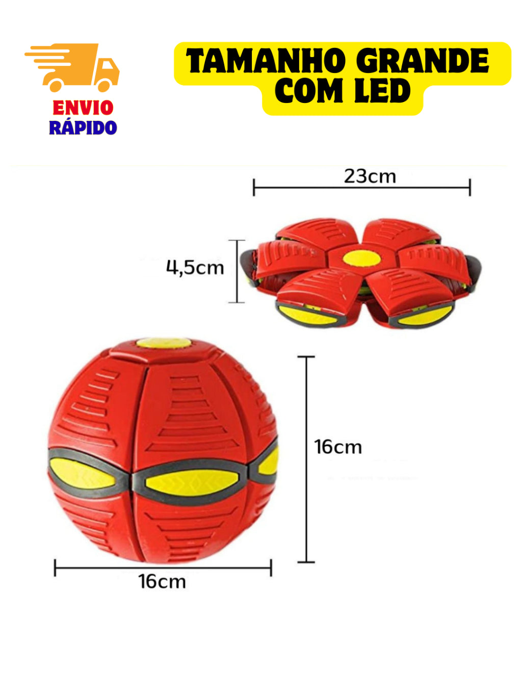 Bola Mágica Voadora com LED 2 em 1 | Bola Maluca que Vira Disco | Brinquedo Infantil e Pet