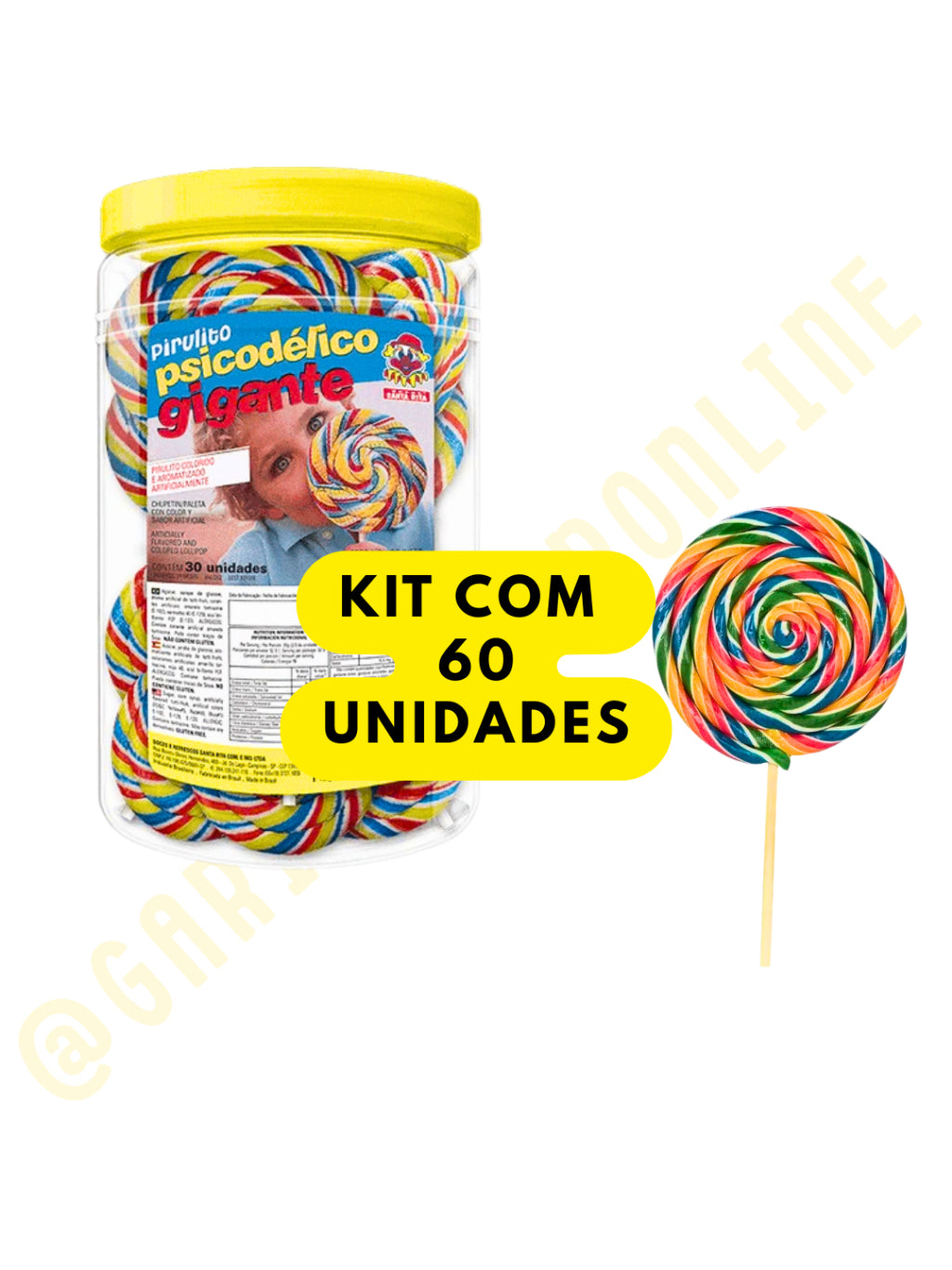 Pirulito Psicodélico Gigante Colorido Chaves 35g Pote Com 30 Unidades| Festa, Lembrancinha e Doces Infantis