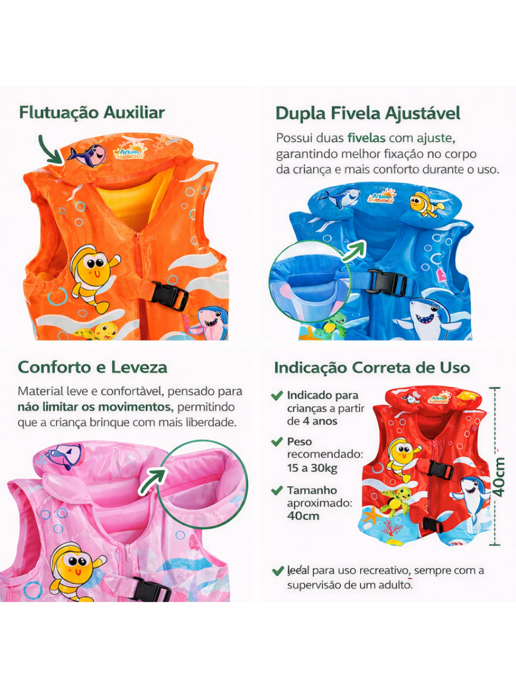 Colete De Natação infantil Com Estampa , Terno Inflável Praia/ Piscina Diversão