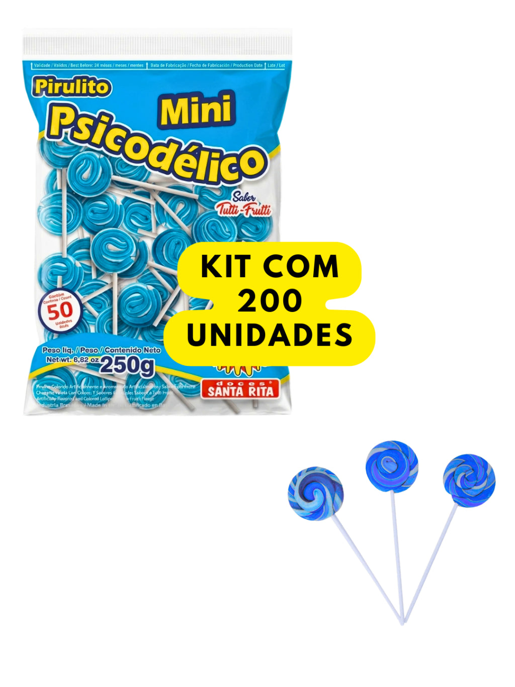 Pirulito Mini Psicodélico Azul 250g Aprox 50un Santa Rita | Lembrancinha Chá Revelação