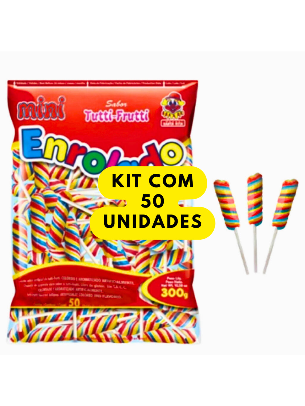 Pirulito Mini Enrolado Tutti-Frutti Aprox 50 Unidades 300g | Festa, Lembrancinha e Doces Infantis