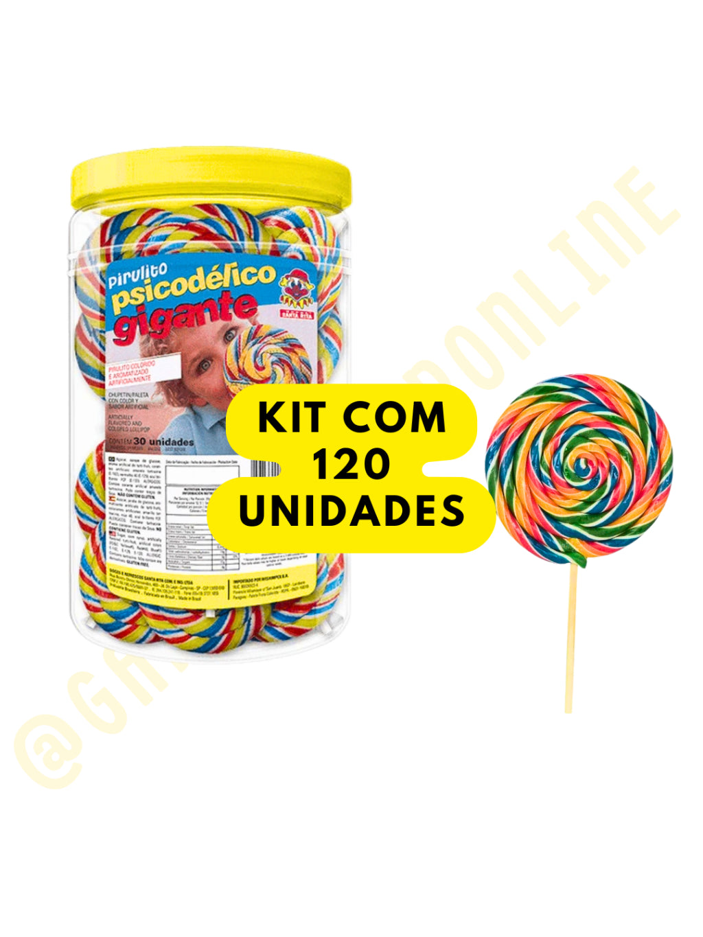 Pirulito Psicodélico Gigante Colorido Chaves 35g Pote Com 30 Unidades| Festa, Lembrancinha e Doces Infantis