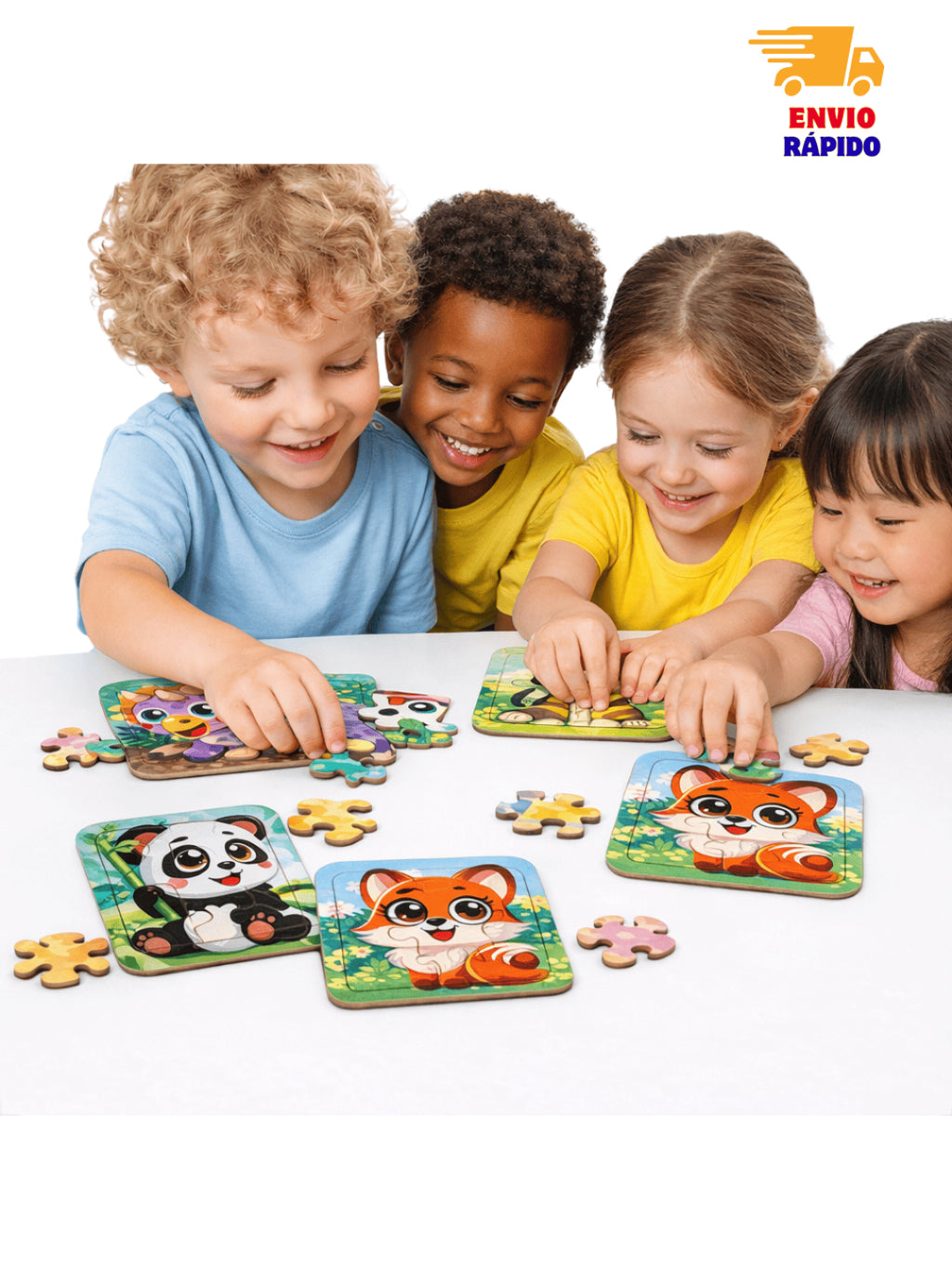 Kit 5 Quebra-Cabeças Animais Sortidos – Jogo Educativo Infantil em MDF (45 peças no total)