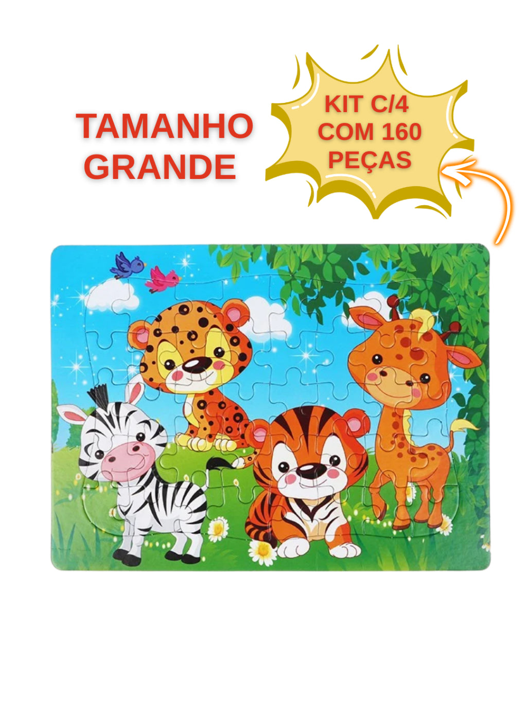 Quebra-Cabeças Tamanho Grande Infantil Educativo  – Animais Letras e Números- 2 a 5 anos