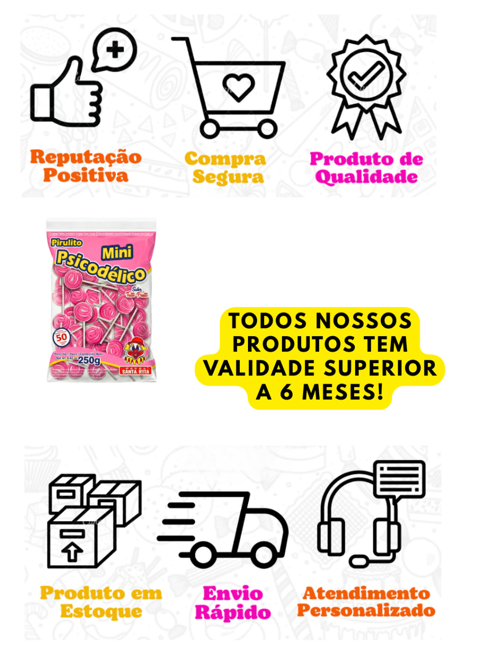 Pirulito Mini Psicodélico Rosa 250g Aprox 50 Unidades Tutti-Frutti Lembrancinha Festa Infantil Kit 50 100 150 200