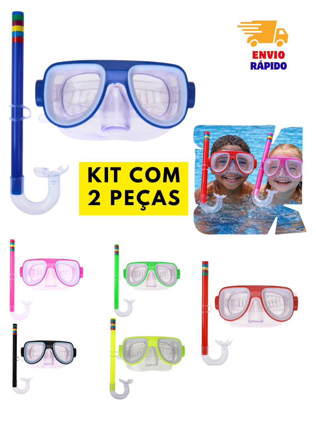 Óculos de Natação Infantil Ajustável – Máscara + Snorkel e Mergulho para Meninos e Meninas