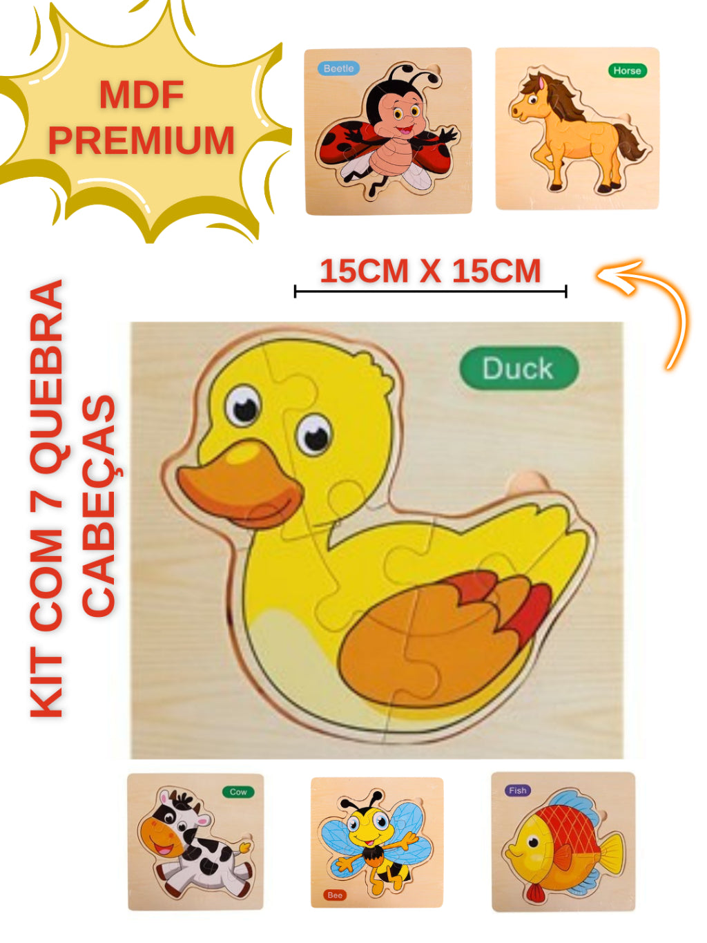 Kit 5/3/7 Quebra-Cabeças 3D Animais Sortidos – Jogo Educativo Infantil em MDF Meninos e Meninas