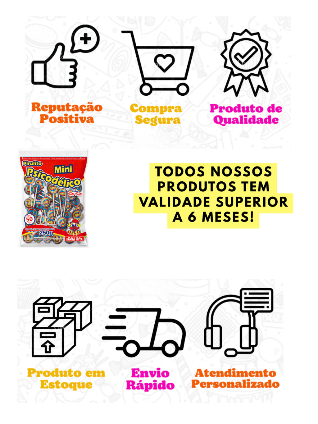 Pirulito Mini Redondo Tutti-Frutti Aprox 50 Unidades 250g | Festa, Lembrancinha e Doces Infantis