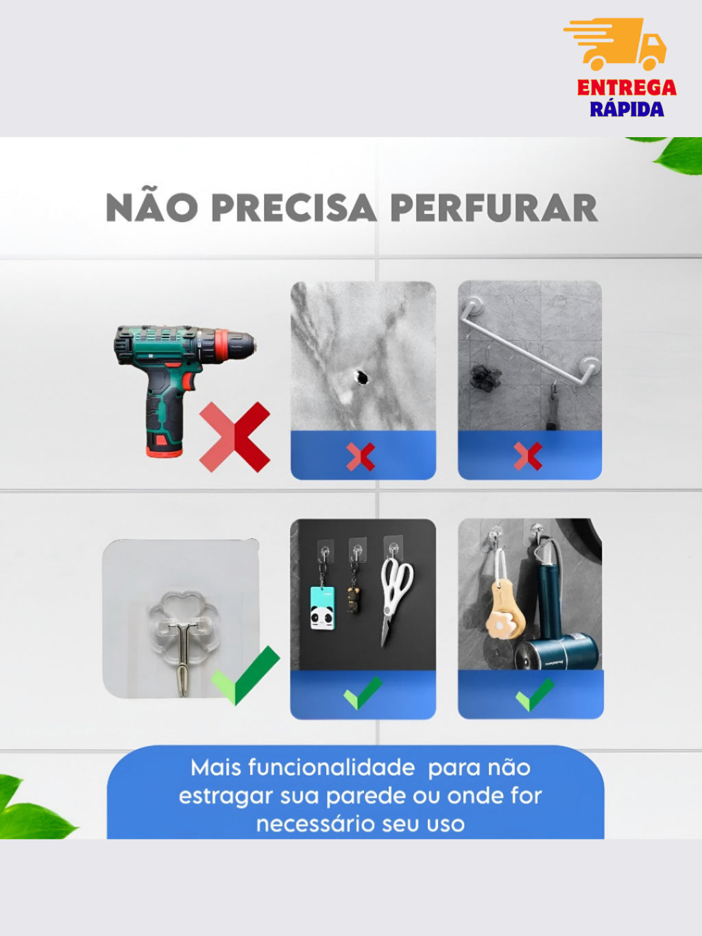 Ganchos Adesivos Parede Multi Funcional Autocolante Casa Cozinha Quarto Geral