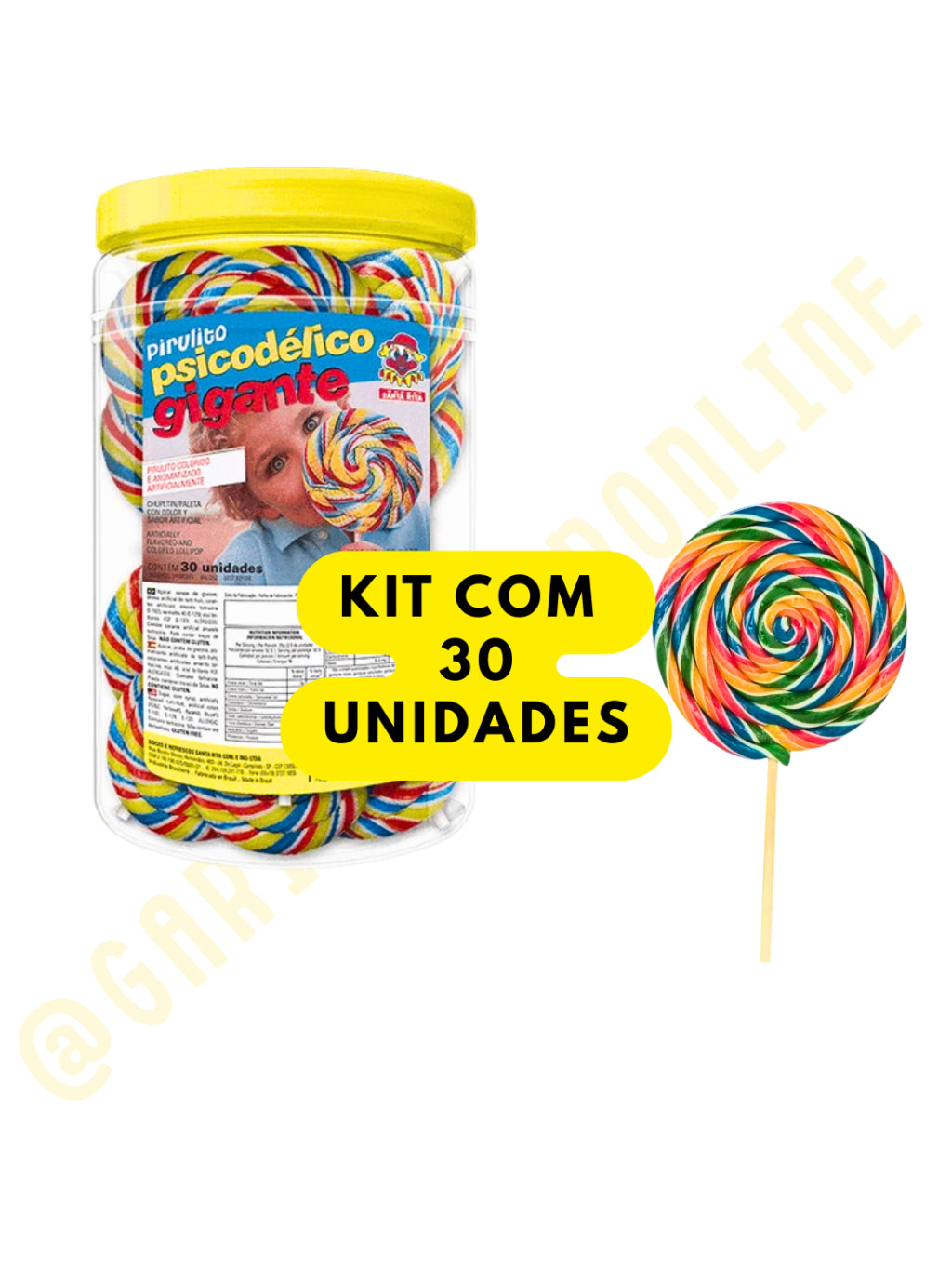 Pirulito Psicodélico Gigante Colorido Chaves 35g Pote Com 30 Unidades| Festa, Lembrancinha e Doces Infantis
