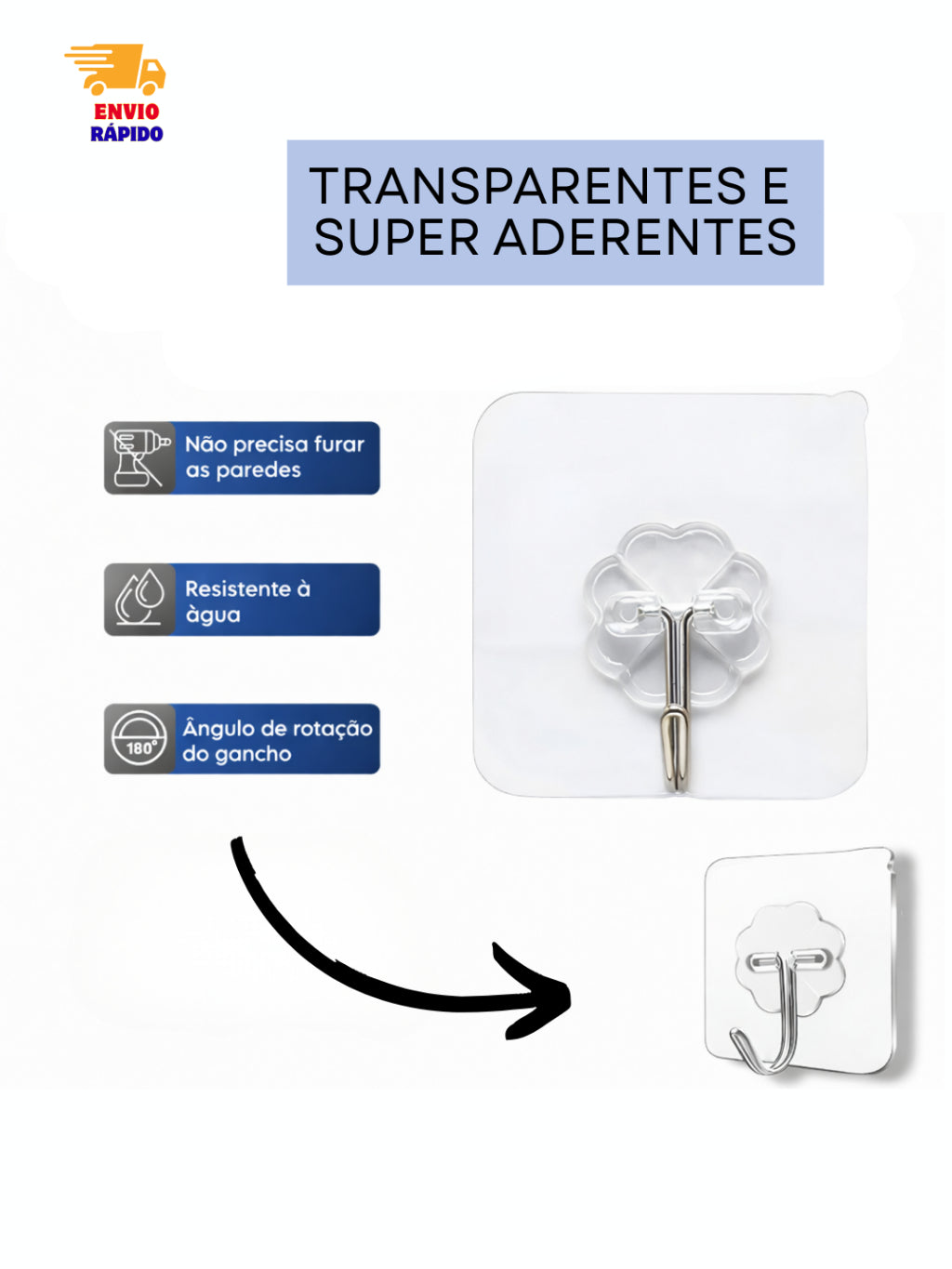 Kit Redutor de Assento Infantil para Vaso Sanitário + Gancho Adesivo Parede Transparente