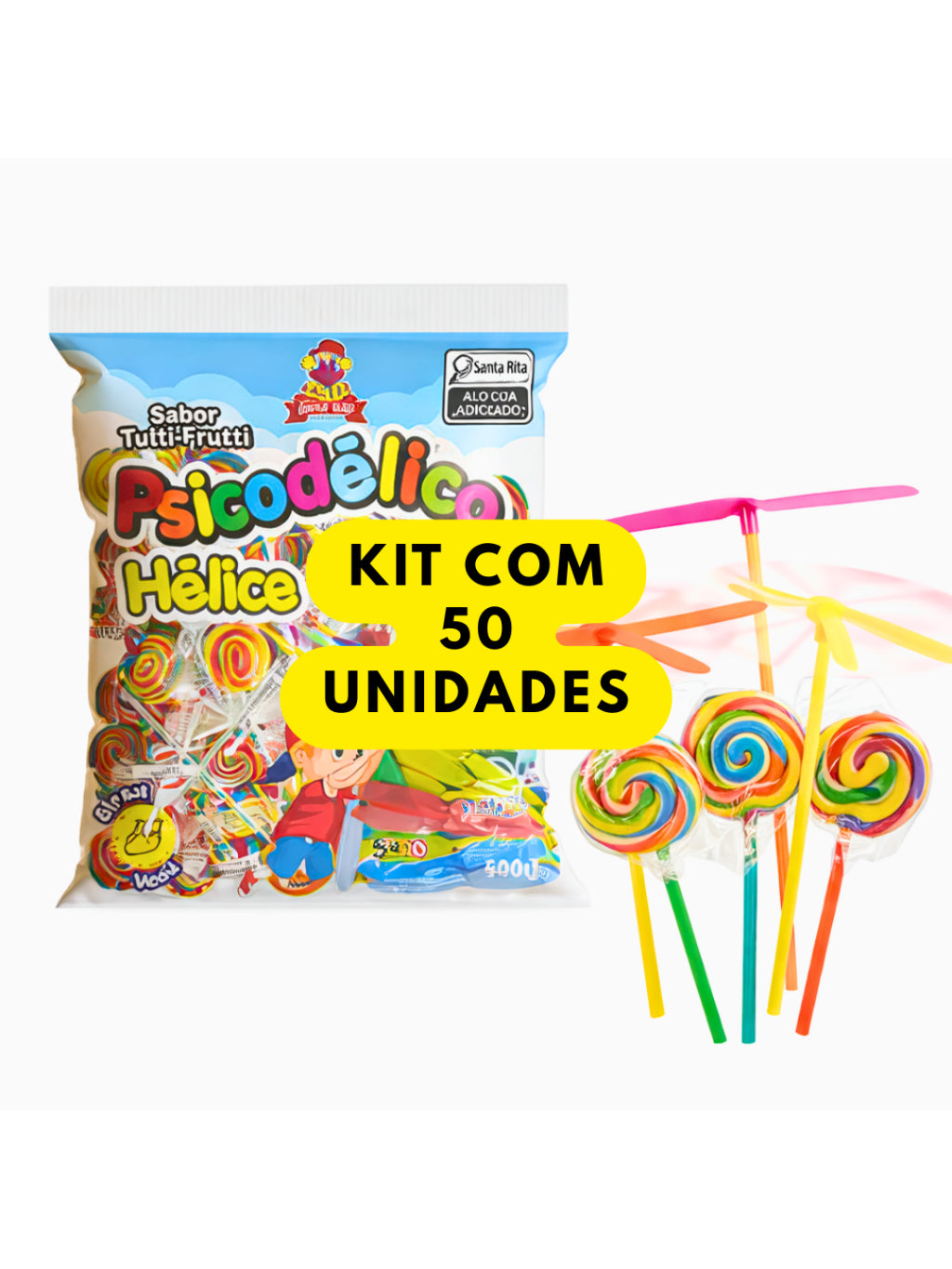 Pirulito Psicodélico com Hélice Brinquedo com Aprox 50 unidades 500g| Festa, Lembrancinha e Doces Infantis