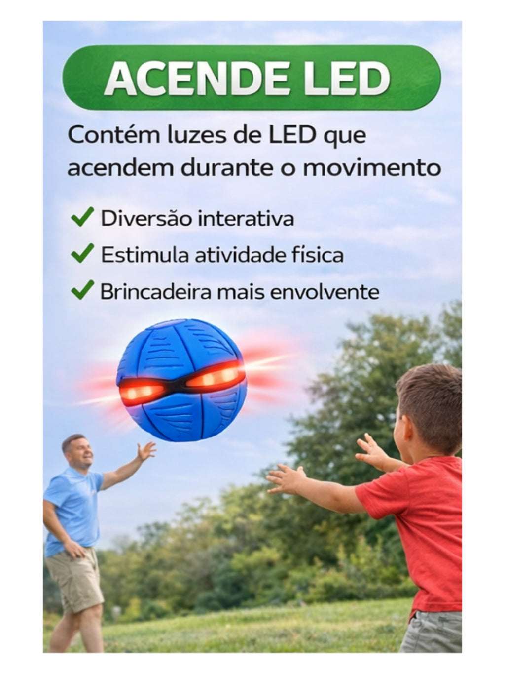 Bola Mágica Voadora com LED 2 em 1 | Bola Maluca que Vira Disco | Brinquedo Infantil e Pet