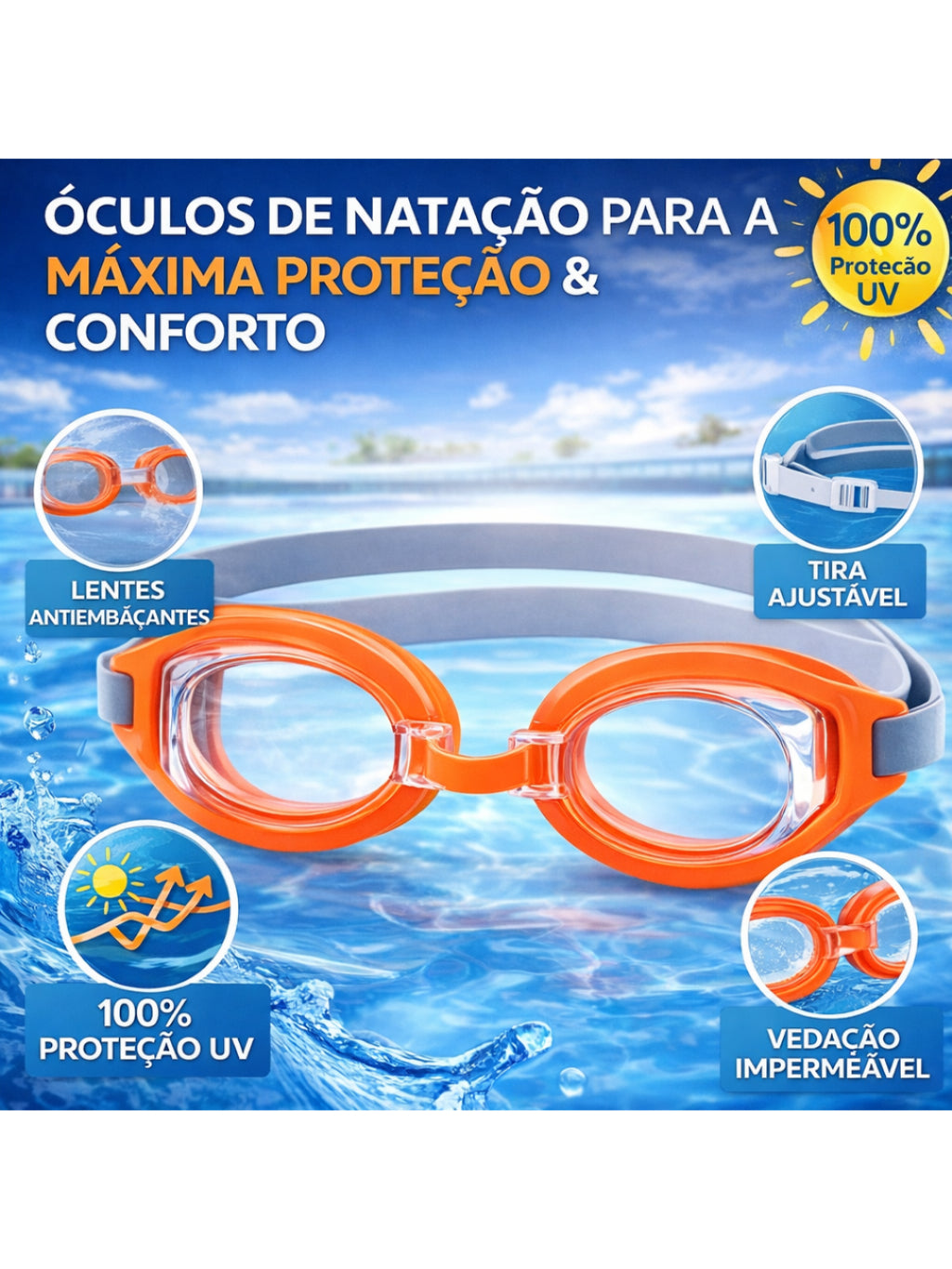 Óculos de Natação Infantil Ajustável – Óculos de Piscina e Mergulho para Meninos e Meninas