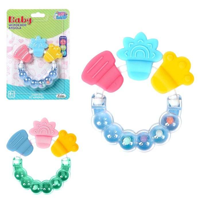 Kit 6 peças Mordedor para Bebe Sensorial Macio com Chocalho Mordedor Silicone Baby Seguro