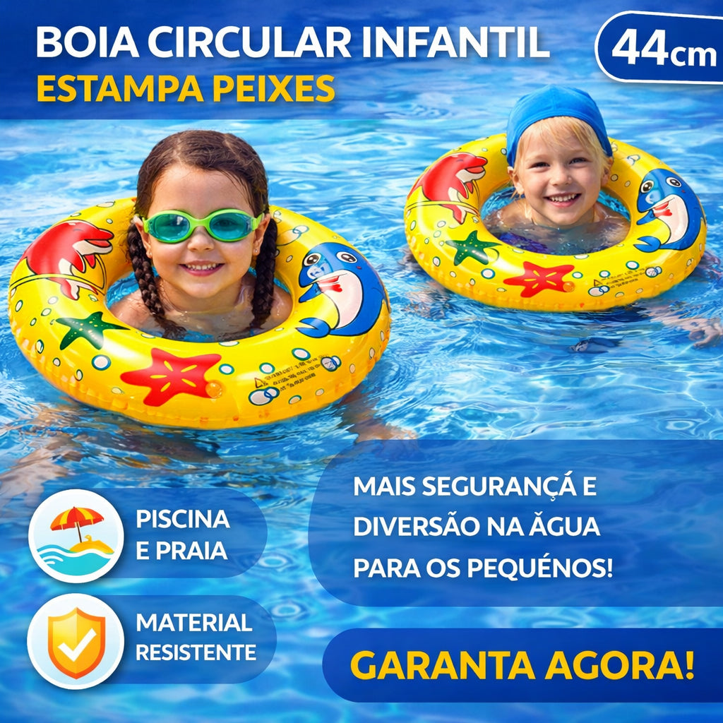 Kit Verão Infantil Piscina Praia – Colete Inflável + Boia Circular 44cm + Óculos de Natação