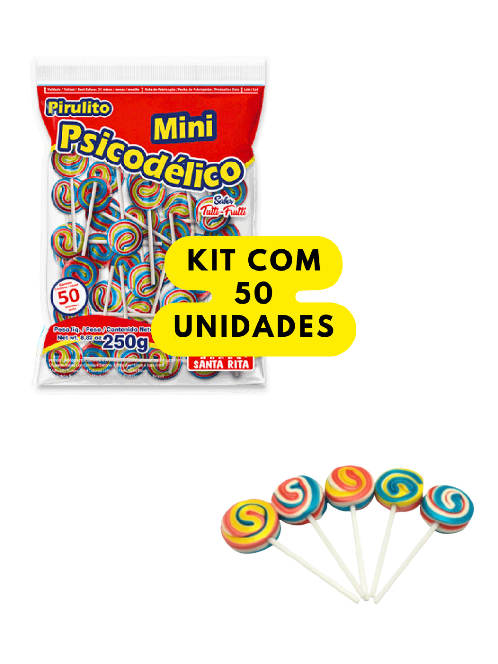 Pirulito Mini Redondo Tutti-Frutti Aprox 50 Unidades 250g | Festa, Lembrancinha e Doces Infantis