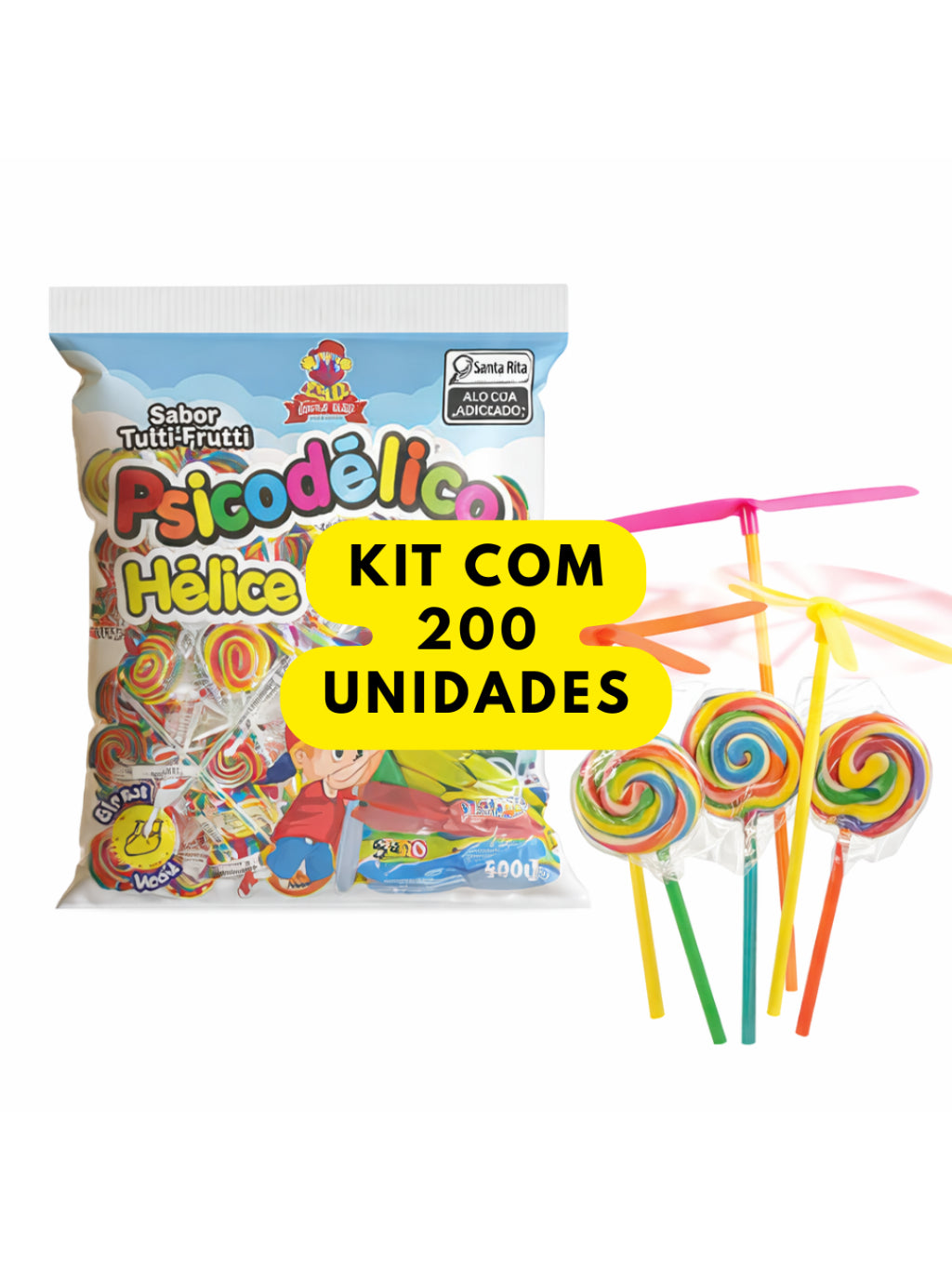 Pirulito Psicodélico com Hélice Brinquedo com Aprox 50 unidades 500g| Festa, Lembrancinha e Doces Infantis