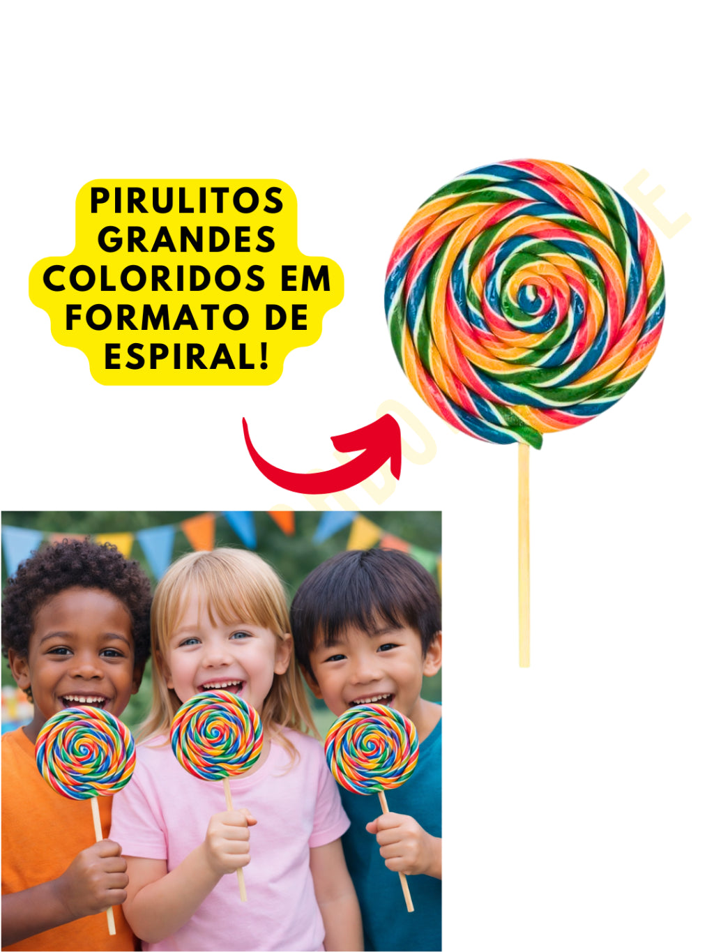 Pirulito Psicodélico Gigante Colorido Chaves 35g Pote Com 30 Unidades| Festa, Lembrancinha e Doces Infantis