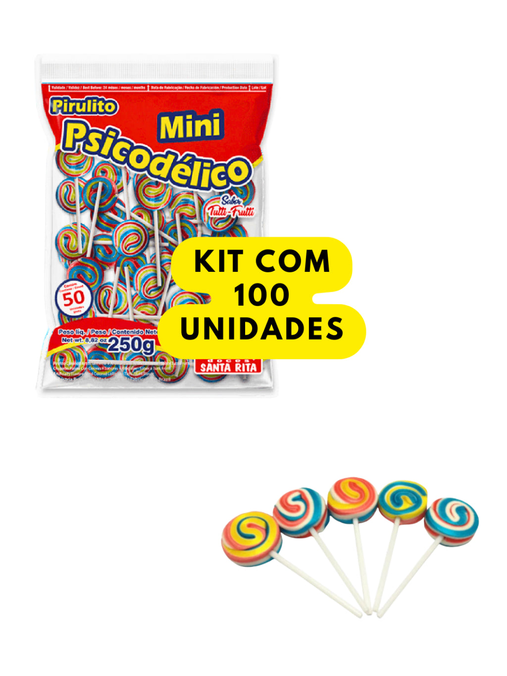 Pirulito Mini Redondo Tutti-Frutti Aprox 50 Unidades 250g | Festa, Lembrancinha e Doces Infantis