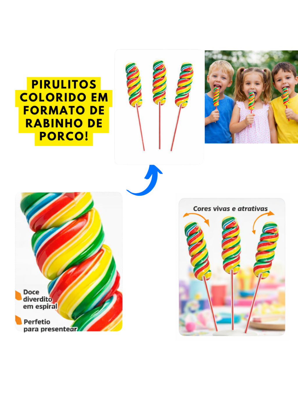 Pirulito Mini Enrolado Tutti-Frutti Aprox 50 Unidades 300g | Festa, Lembrancinha e Doces Infantis